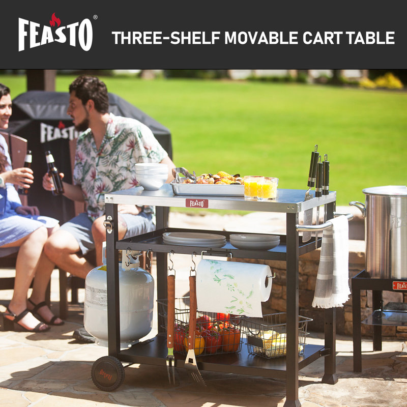 Feasto 39.5 in. ThreeShelf Stainless Outdoor Movable Food Prep Grill